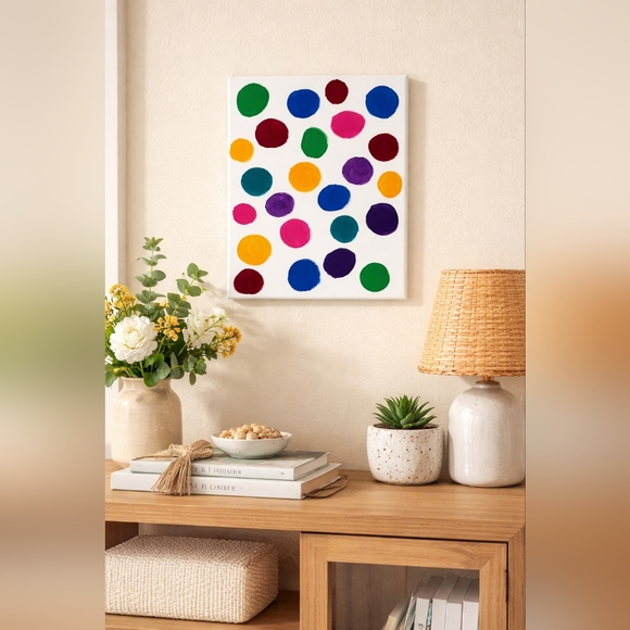 Handmade Other - Colorful Polka Dot Acrylic Painting 8x10 Canvas Modern Wall Art Decor Fun